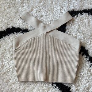 Aritzia Babaton Cream Ribbed Knit Top S
